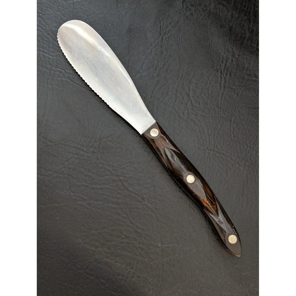 Cutco 1768 Spreader Spatula Serrated Knife Brown Marbled Handle USA - Picture 3 of 5